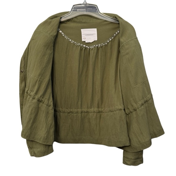 Anthropologie Utility Jacket Green Ruffle Trim Petite XXSP Fits Like Medium - Picture 4 of 7